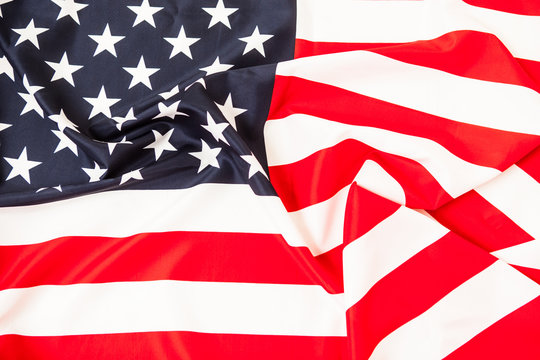 USA flag. Pure linen fabric flag carefully folded.