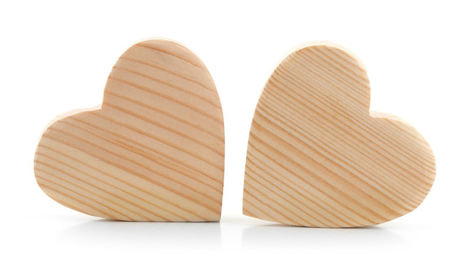 Wooden hearts isolated on white