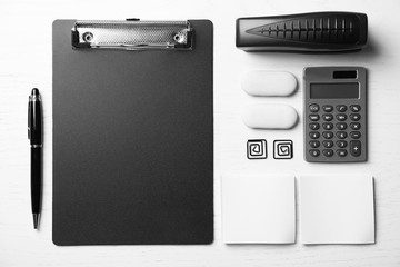 Set of office stationery isolated on a white background, top view