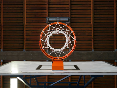 Indoor basketball hoop from below