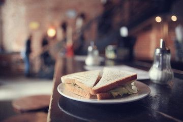 sandwich, breakfast in a cafe