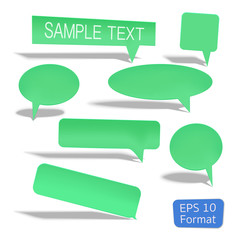 Set of messages clouds with shadows in green color and different shapes -  vector eps 10 illustration