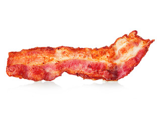 Bacon strip close-up isolated on white background.