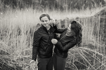  Happy couple smiling outdoors in the mountains