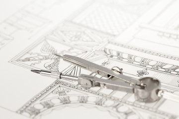 drawings of architectural details - columns element & compass