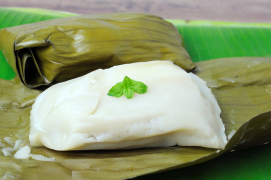 Kuih lepat pisang or also known as  Steam banana parcels cake, traditional Malaysian cake.