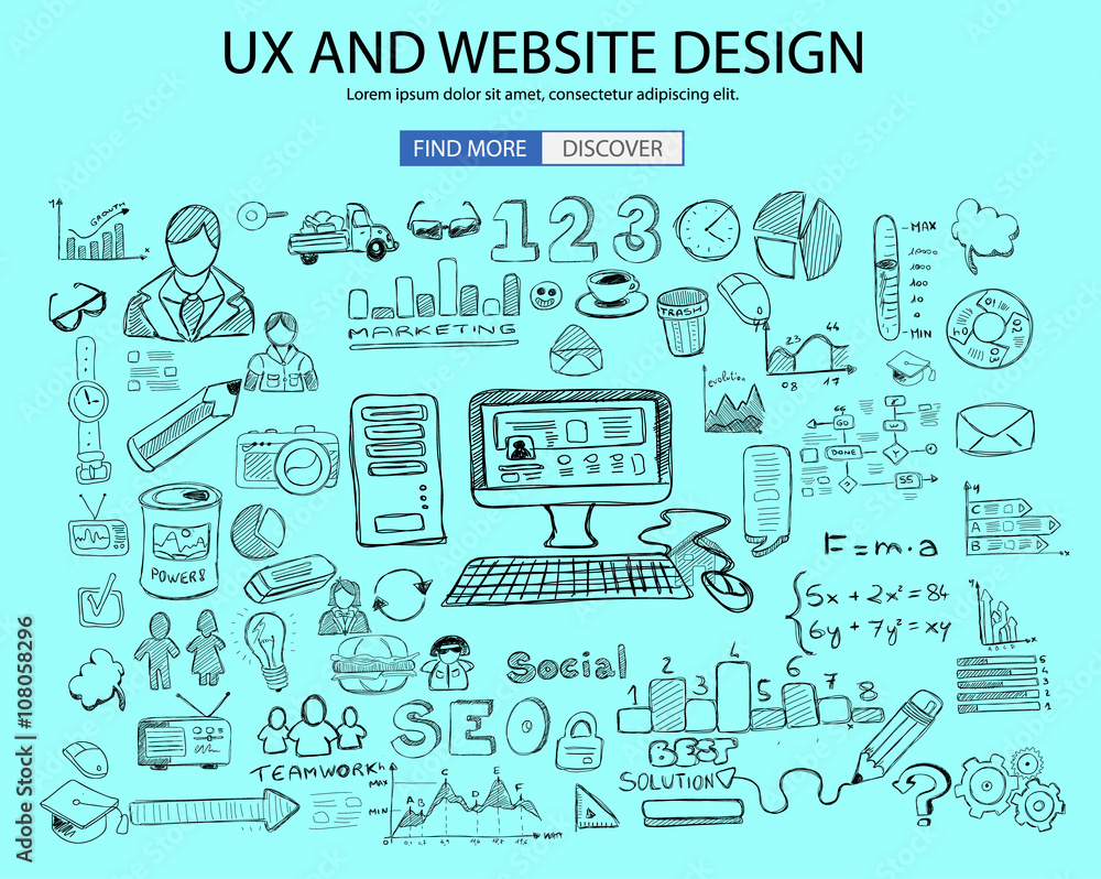 Poster ux website design concept with doodle design style
