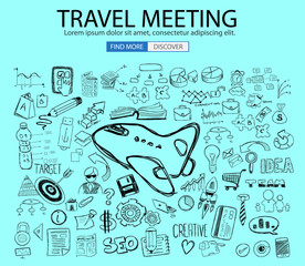 Travel for Business concept  with Doodle design style :finding routes