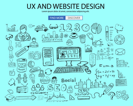 UX Website Design  Concept With Doodle Design Style