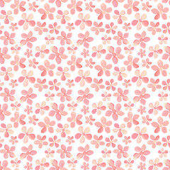 Seamless pattern with little pink watercolor flowers white background