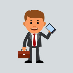 Businessman vector manager with briefcase and phone.