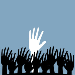 Hand rising from ground with black and white color. 