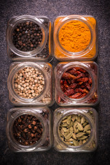 spices and herbs on wooden table , medicinal concept