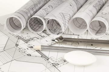 rolls of architecture blueprints & house plans