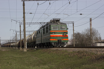 Freight train hauled by electric locomotive