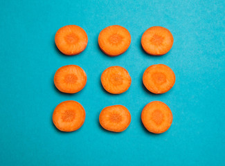 sliced carrots in a row