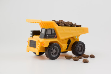 toy vehicles work with coffee beans