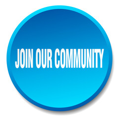 join our community blue round flat isolated push button