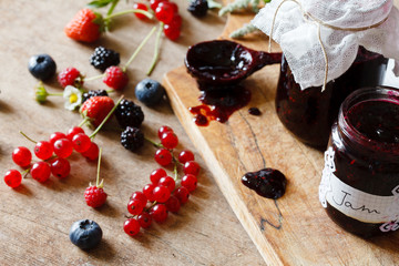 Berries jam on the table