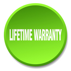 lifetime warranty green round flat isolated push button