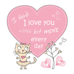 Heart lettering inside, greeting card for Valentine's day