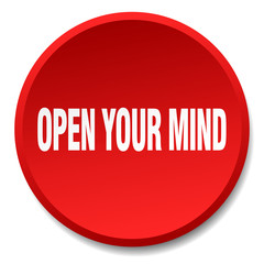 open your mind red round flat isolated push button
