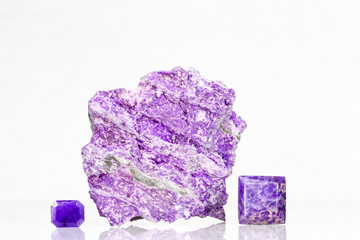 Purple Sugilite, or Luvulite, specimen with microcrsytals and cut cabochons, Nchwaning Manganese...