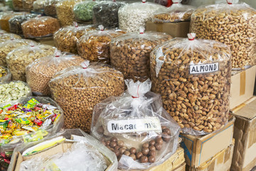 Nuts in bags on the market in Old Jakarta