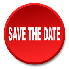 save the date red round flat isolated push button