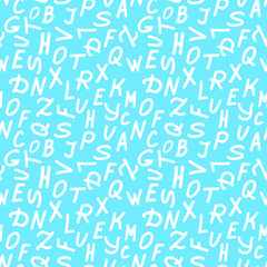 Abstract background of white letters of the alphabet on the basis of a light blue