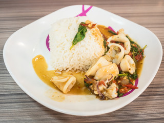 Stir-fried squid with Holy Basil