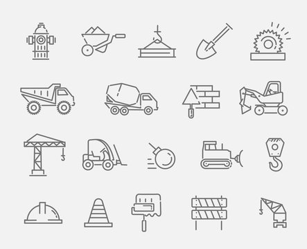 Construction and industrial machinery icon set