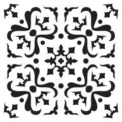 Hand drawing tile pattern in black and white colors.