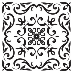 Hand drawing tile pattern in black and white colors.