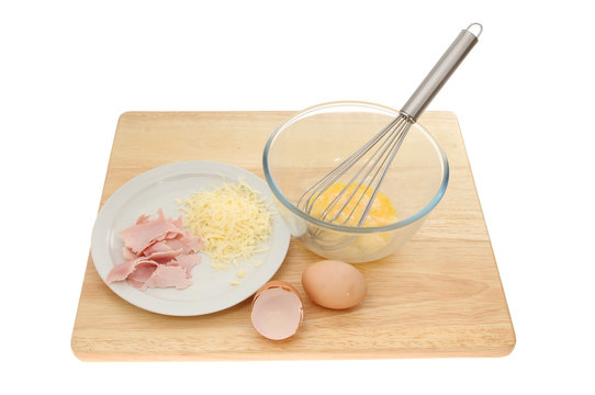 Omelette Ingredients On A Wooden Board