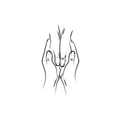 two pairs of hand touch each other, together, helping hands