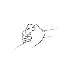 Outline illustration of a firm (helping, rescuing) handshake.