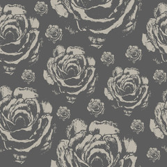 seamless pattern, flower, rose, ornament, pencil drawing