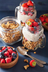 homemade granola and chia seed pudding with berry healthy breakf