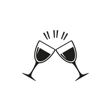 simple black Two clink glasses icon on white background