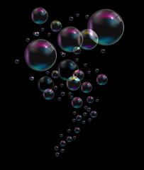 Transparent Bubbles on Black Background. Vector Illustration