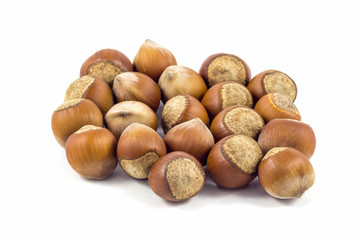 Hazelnuts on white background