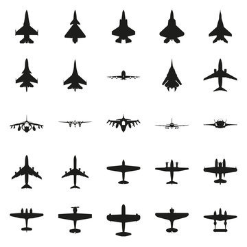 Different monochrome vector airplanes icon set