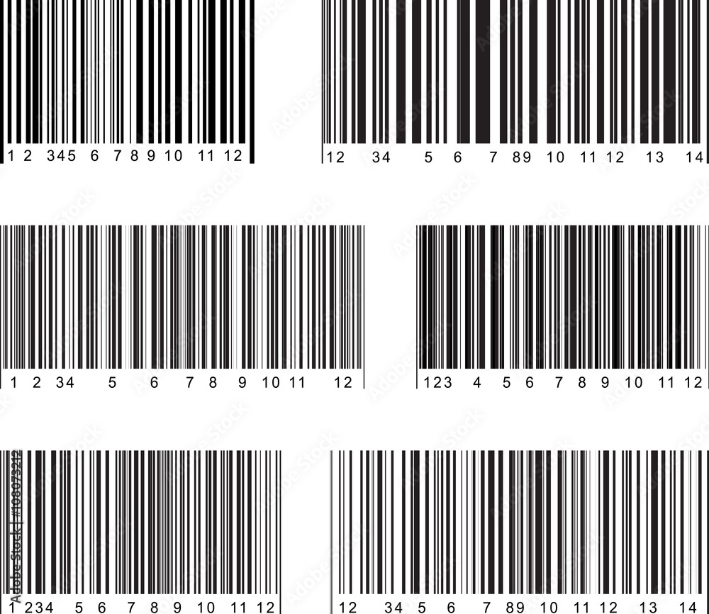 Poster set of 6 bar code labels. vector illustration.