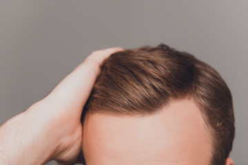 Close up photo of clean healthy man's hair without furfur