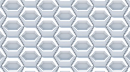 White gray abstract hexagonal background. 3D render, soft shadows