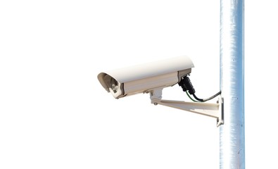 Security camera over white background