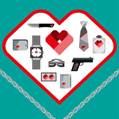 St. Valentines Day Symbols mens Accessories Icons Set Flat Design