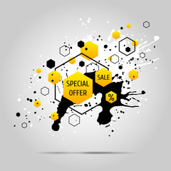 Vector grunge background with yellow geometric elements.