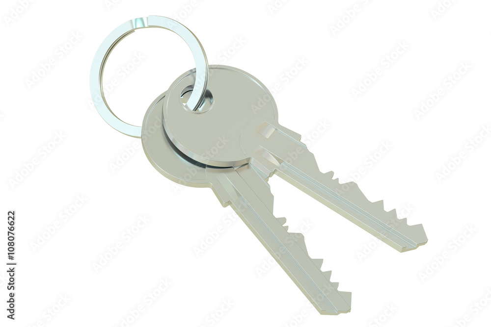 Poster two keys on a keyring, 3d rendering